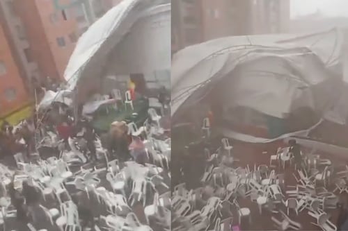 Angustiosos videos: ventarrón arrasó con asamblea en Suba y desplomó carpa sobre cientos de residentes
