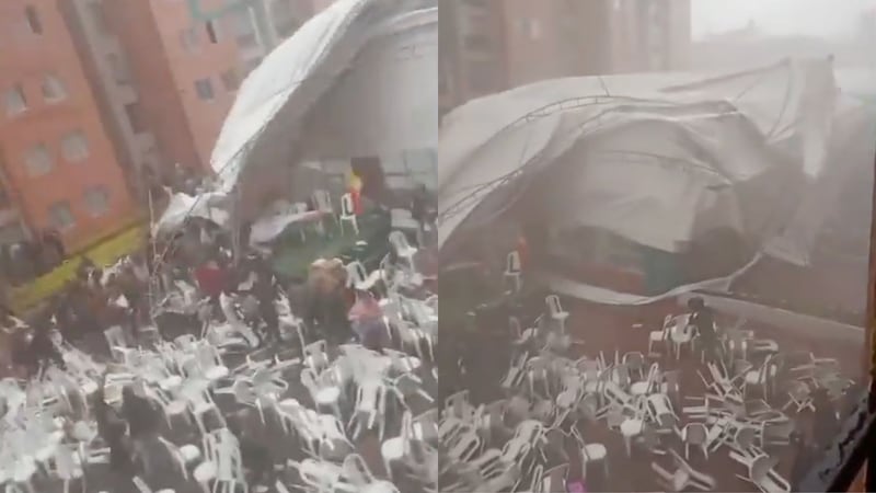 Angustiosos videos: ventarrón arrasó con asamblea en Suba y desplomó carpa sobre cientos de residentes