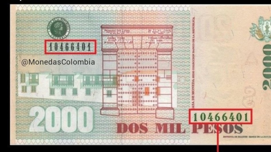 Billete 2.000 familia antigua Colombia