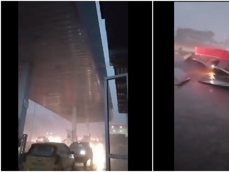 Fuerte aguacero en Manizales provocó la caía del techo de una estación de gasolina