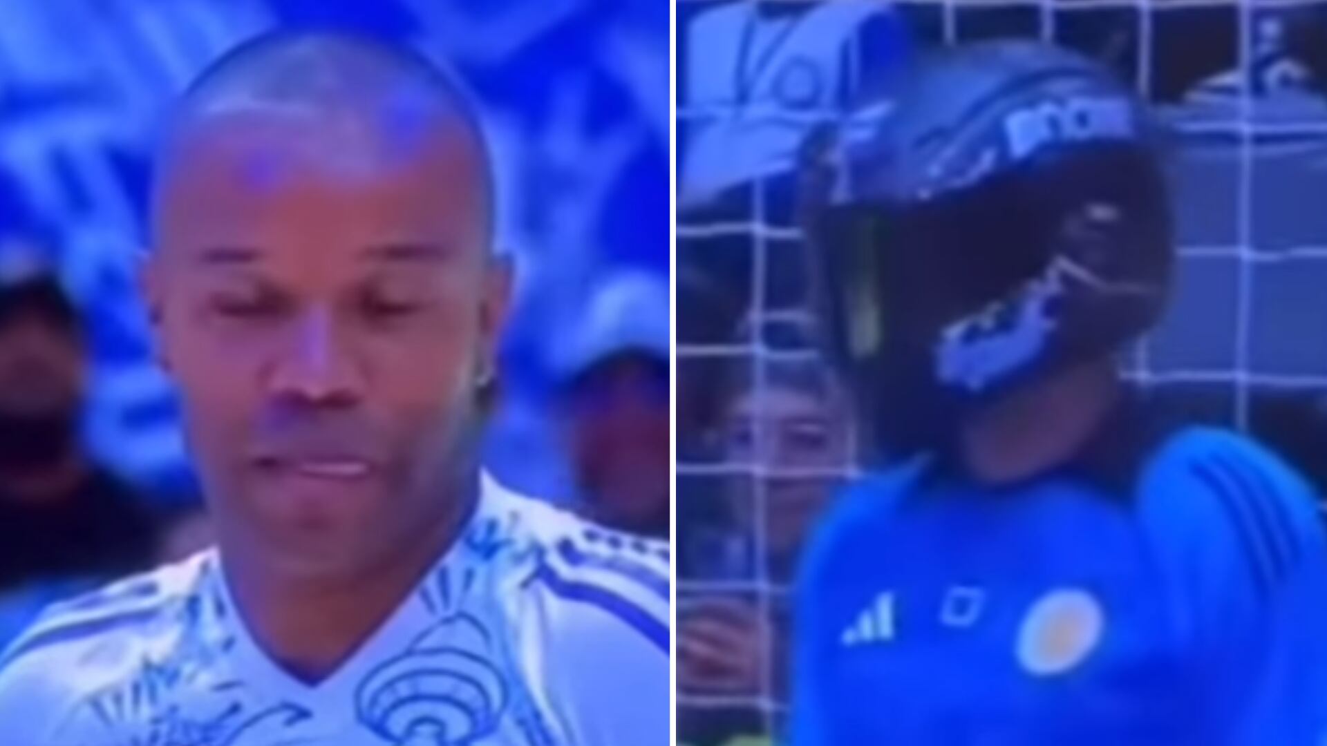 Óscar Córdoba se puso un casco para atajarle un penal a Dorlan Pabón