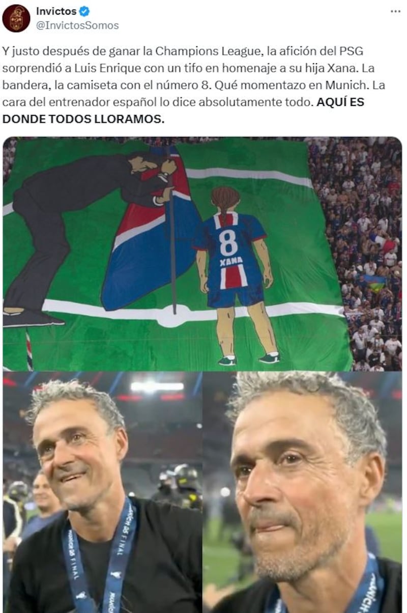 Hinchas de PSG emocionaron a Luis Enrique con el hermoso tifo de su hija, Xana