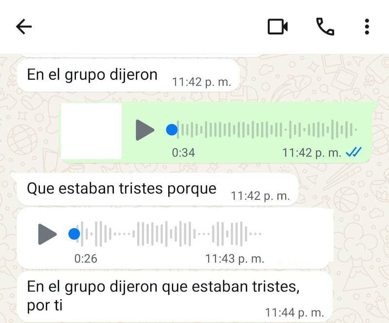 Foto del chat de presunta denuncia de acoso laboral en Séptimo Día de Caracol TV.