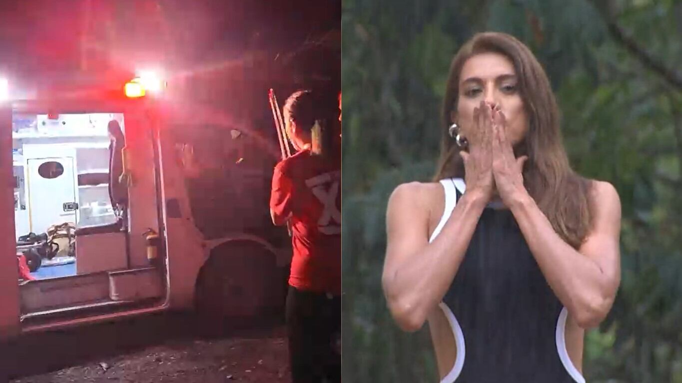 Karen del Desafío XX es sacada en ambulancia para tratarse la lesión que le afectó en el rostro en plena competencia.