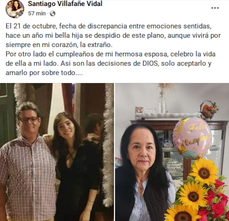 Santiago Villafañe con su hija Aljeandra y su esposa Nidia Osorio.