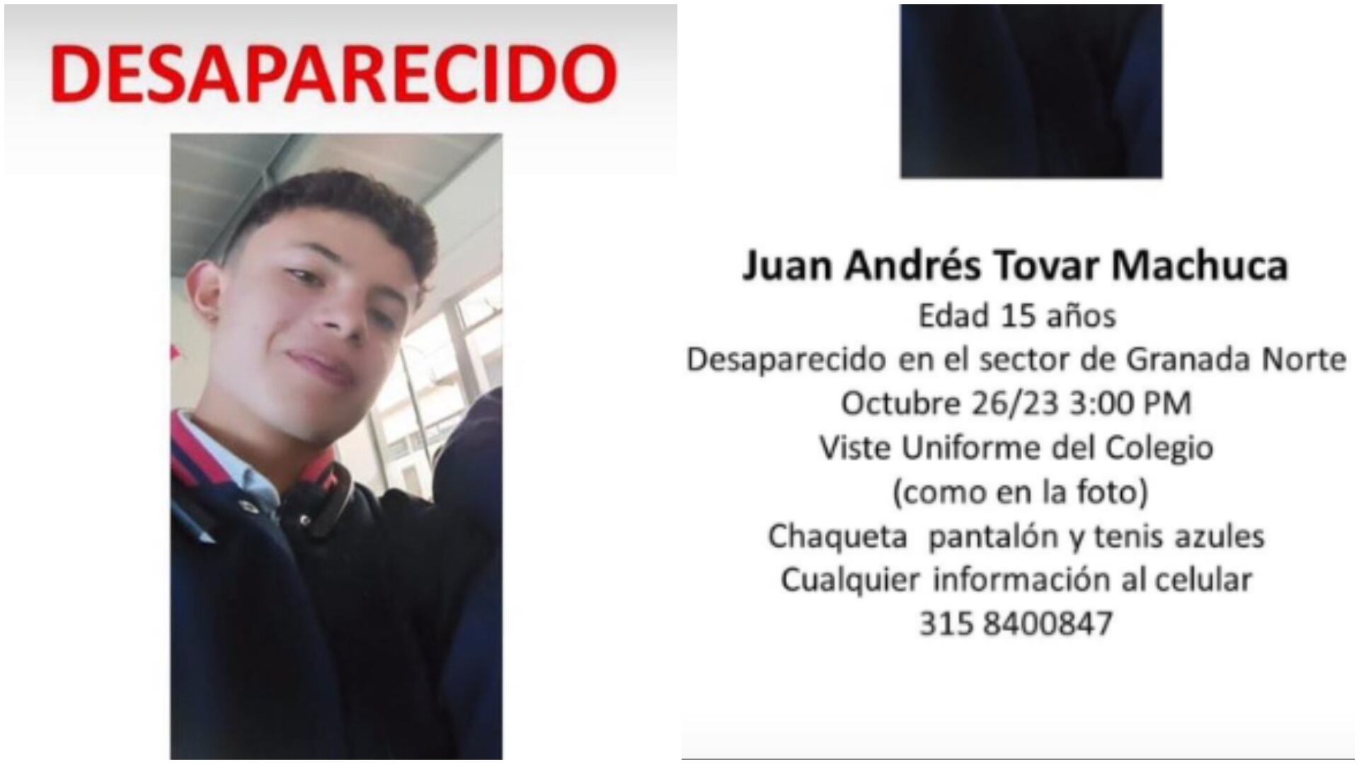 Cartel de Búsqueda de Juan Andrés Tovar (Redes sociales)