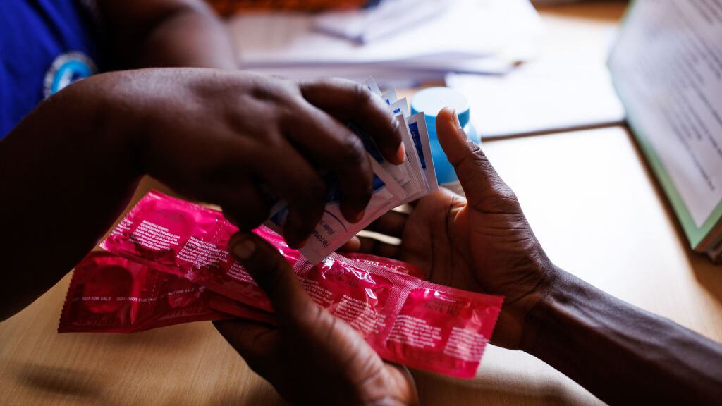 KAMPALA, UGANDA - APRIL 17: Lubrication, condoms, and PrEP are given to a transgender sex worker at a LGBTQ sympathetic clinic on April 17, 2023 in Kampala, Uganda. The Ugandan parliament recently revisited the country's anti-gay bill and voted on a law that provides harsher sentences for people maintaining homosexual relations.