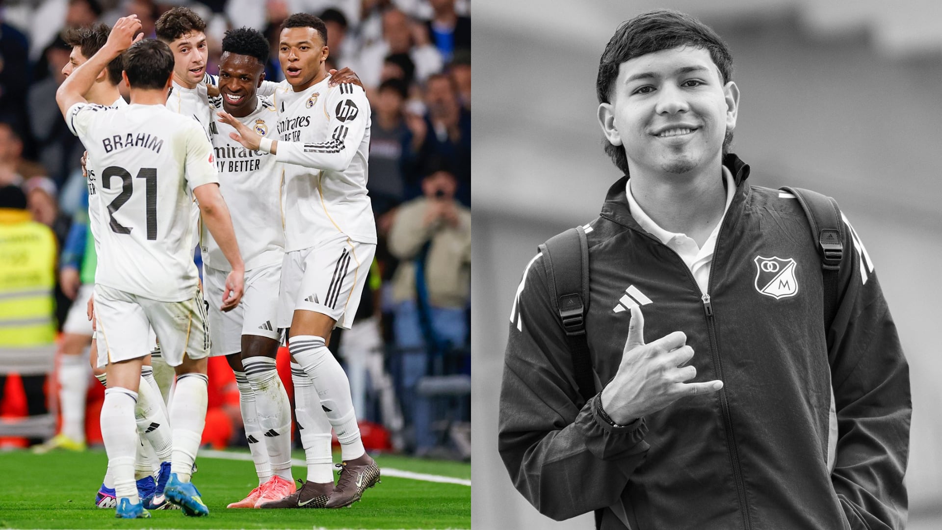 Real Madrid y Santiago Castrillón - Fotos: Redes sociales del equipo español y de Millonarios el 23 de marzo del 2026