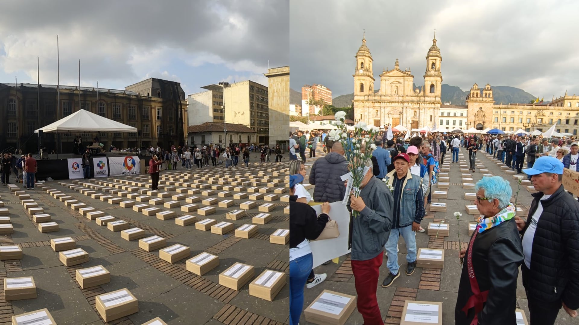 1.000 cajas cubrieron la Plaza de Bolívar: así fue el duelo colectivo en memoria de los firmantes y líderes sociales asesinados
