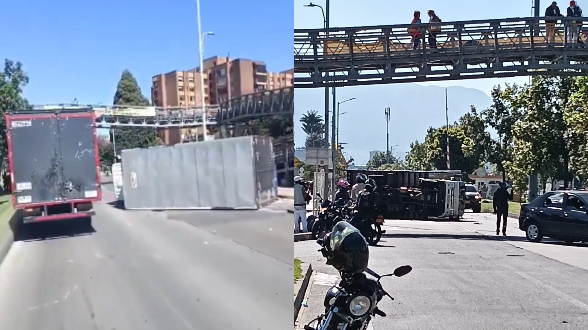 Caos vehicular en la Calle 26 por un camión volcado en plena vía: hay un trancón monumental