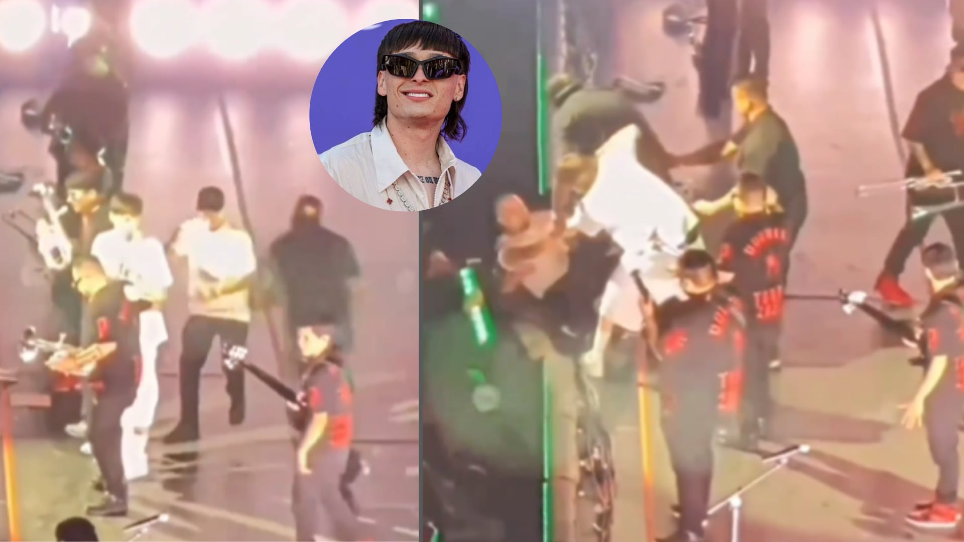 Guardas de seguridad de 'Peso Pluma', taclearon a fanático que se coló en la tarima