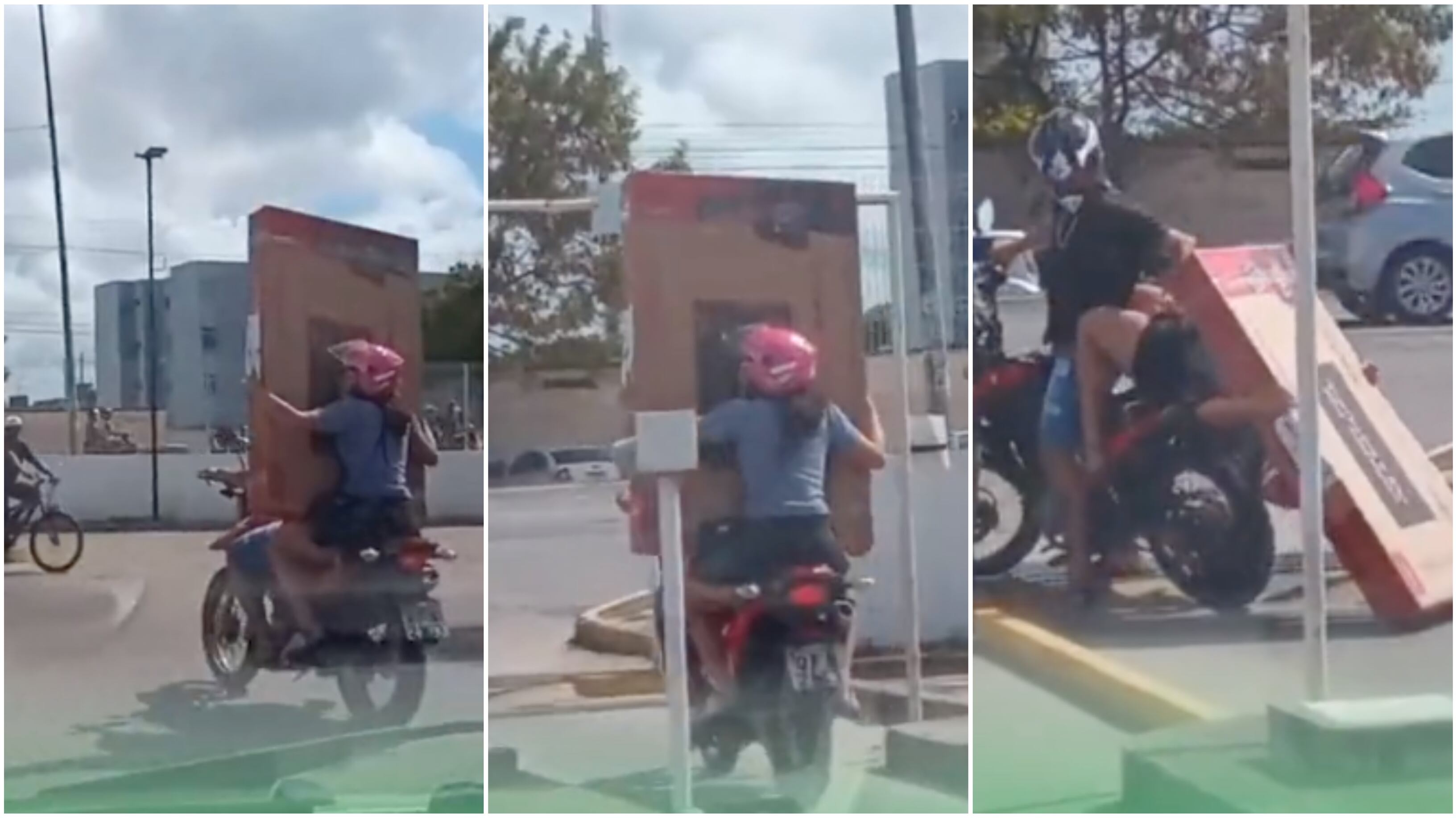 Accidente de una pareja en motocicleta y con un televisor