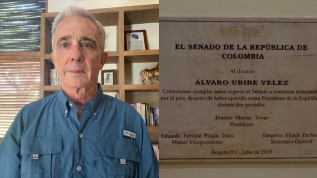 Foto piden retirar placa en honor a Álvaro Uribe en el Congreso por considerarlo “delincuente condenado”.