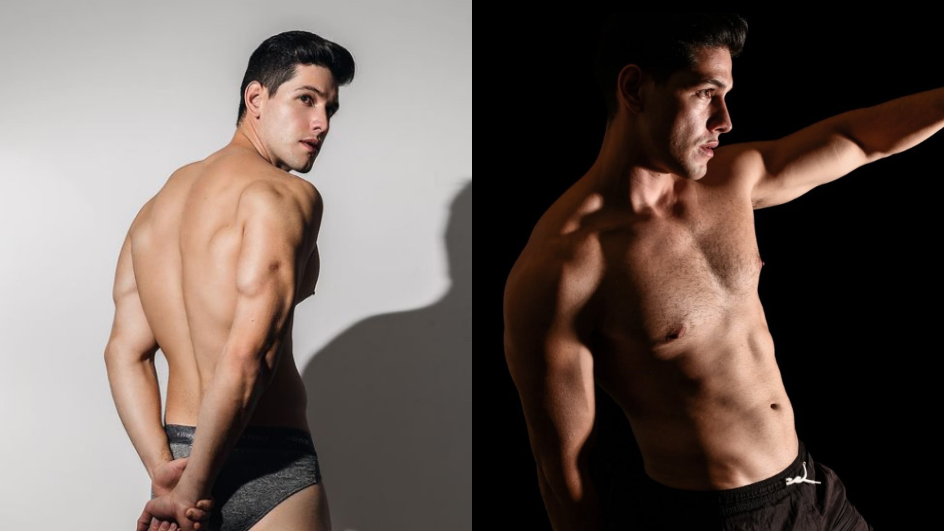 Hombre sin camisa en TransMilenio