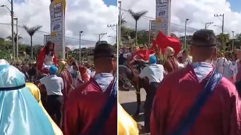 Caballo salta y hace caer a personaje de 'Jesús' en procesión en Colombia