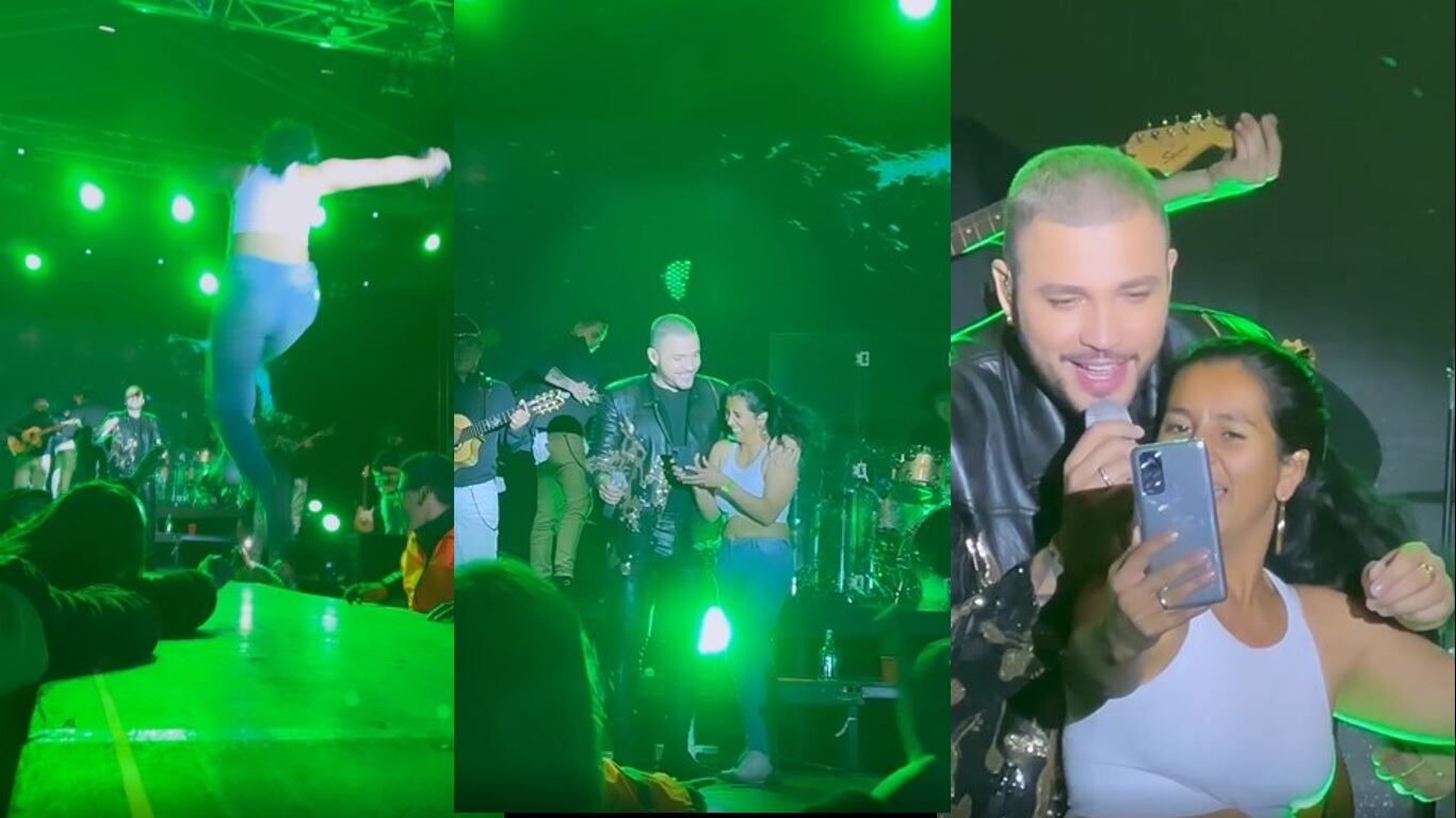 Todo ocurrió en una de las últimas presentaciones de Jessi Uribe en la que la fanática pegó un brinco asombroso para subirse al escenario.