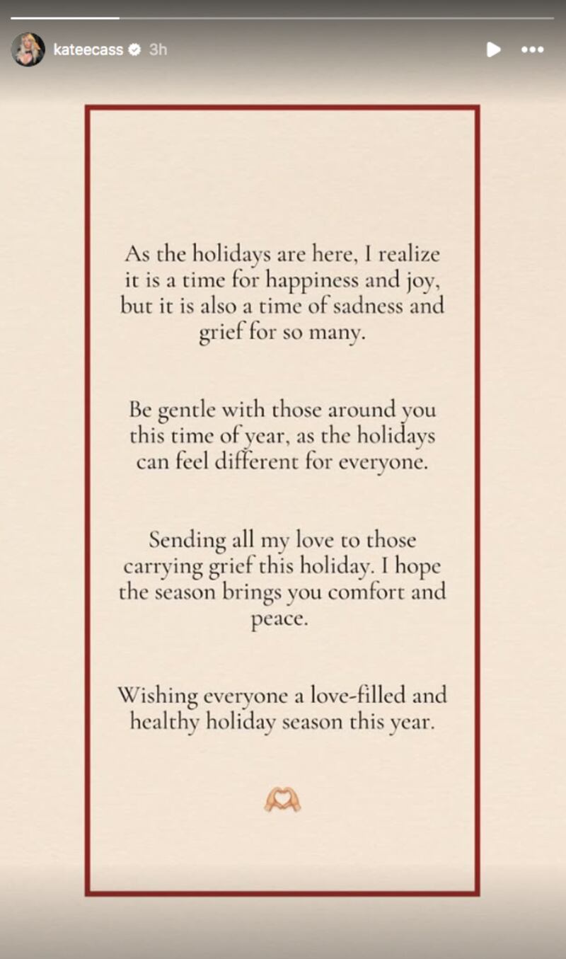 Mensaje de Kate Cassidy en Instagram