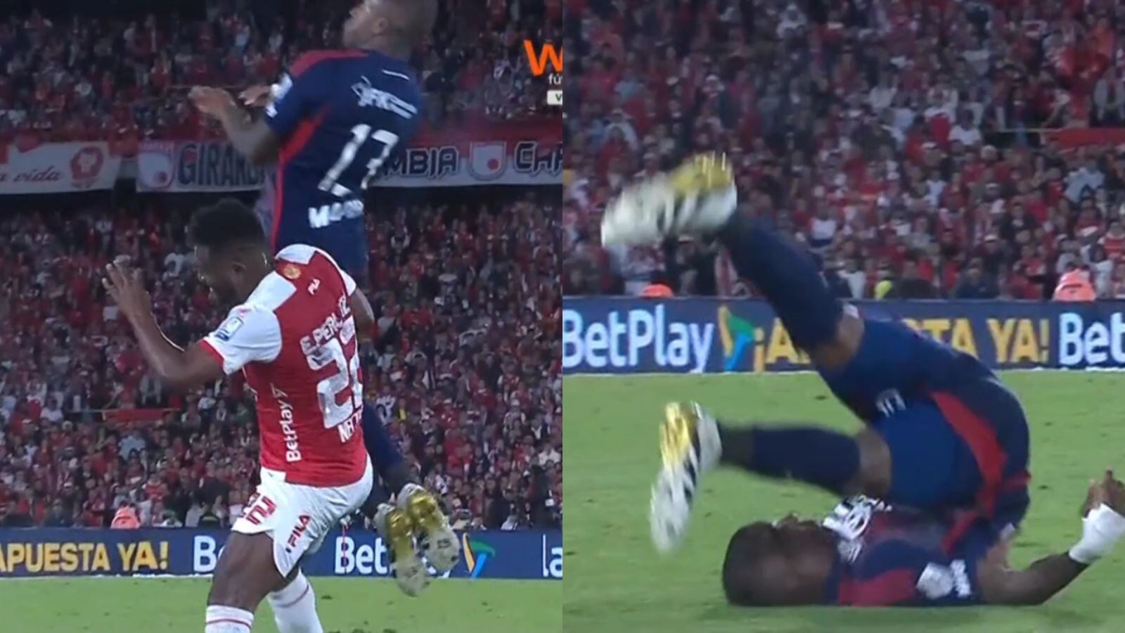 Chaverra y su caída en el juego de Santa Fe vs. Medellín