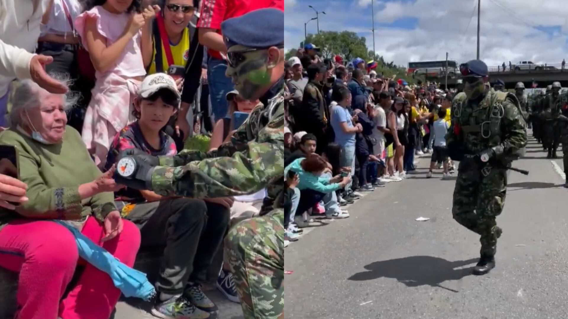 Este fue el enternecedor gesto de un soldado con una abuelita en el desfile del 20 de julio en Bogotá