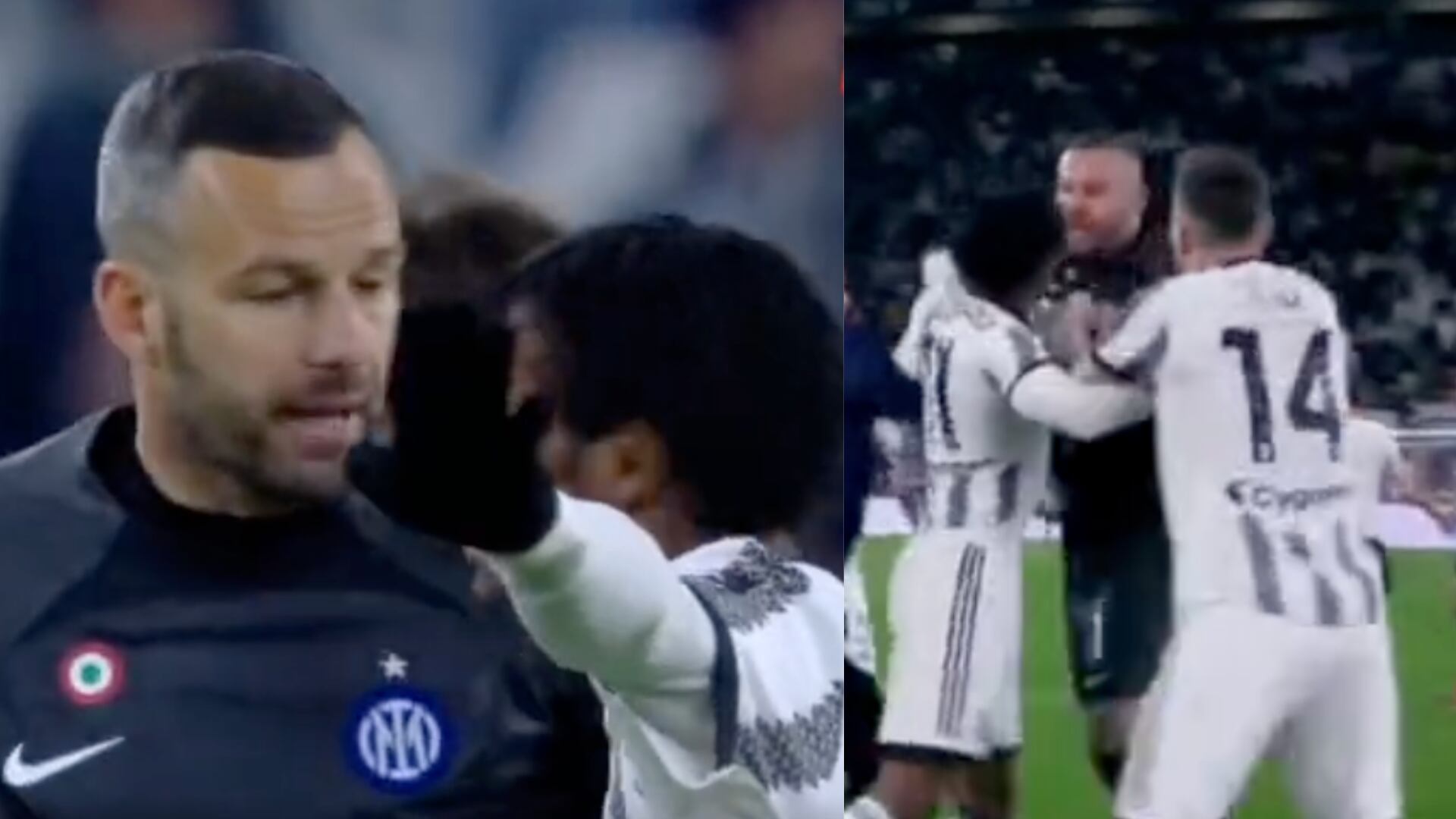 La pelea de Juan Guillermo Cuadrado con Samir Handanovic