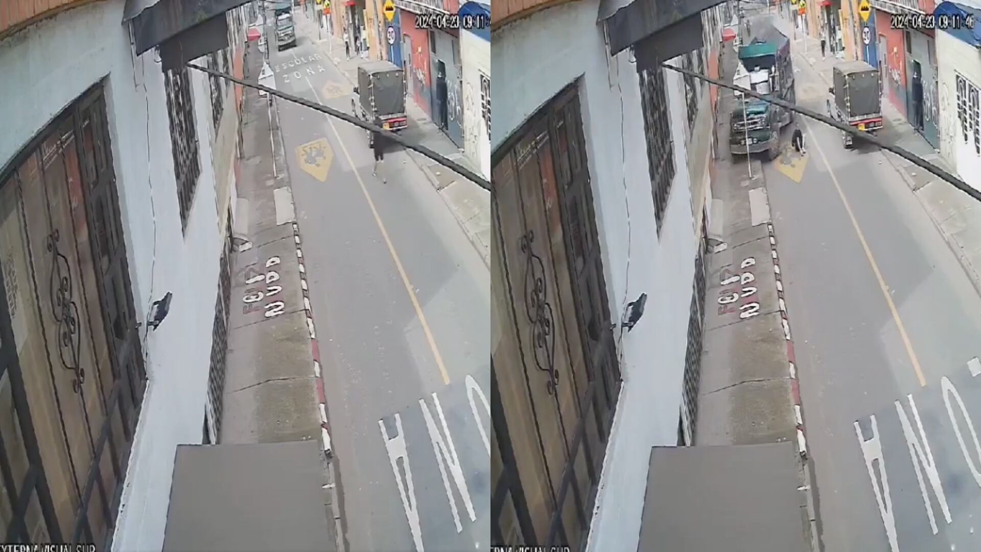 En una calle del barrio Bosa Laureles, un conductor de camión, logra evitar la muerte de un ciudadano que se abalanzó hacia el vehículo.