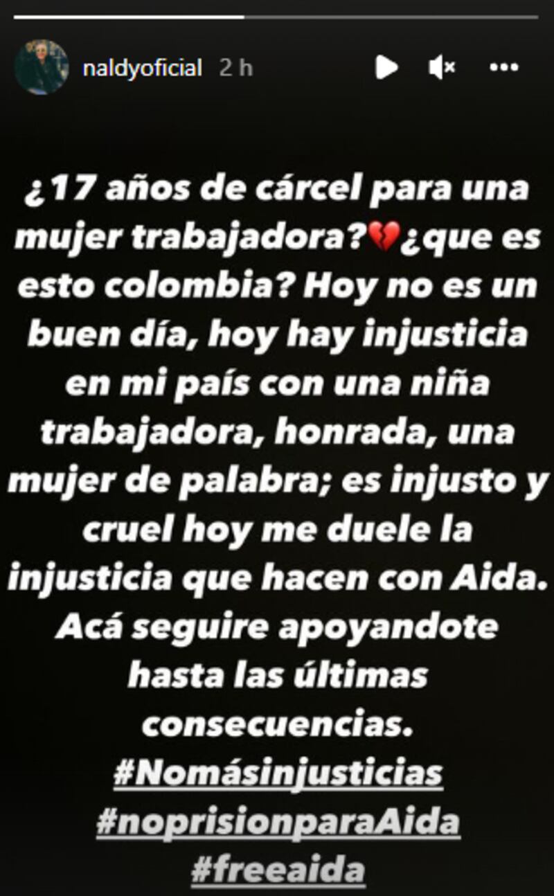 Naldy se pronuncia por condena a su novia