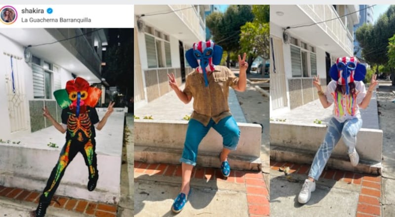 Foto en el bordillo donde Shakira se sentó con máscara de marimonda se vuelve viral en el Carnaval.