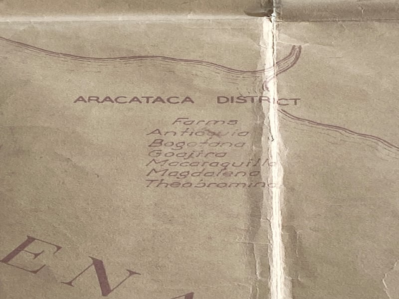Fragmento del mapa de la United Fruit Company de la Zona Bananera y Aracataca en 1928.