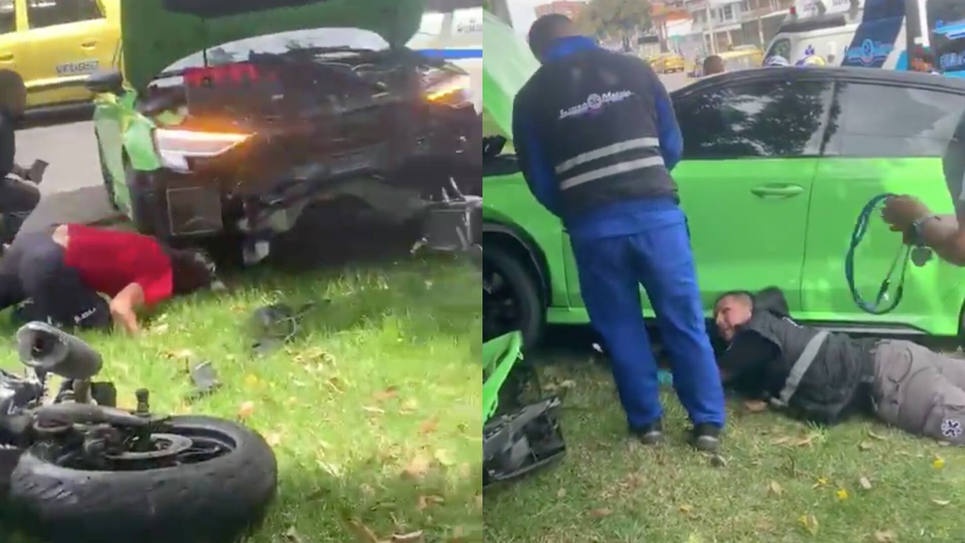 Ladrones terminaron bajo un carro, luego de que conductor los atropellara por intentar robar un celular.