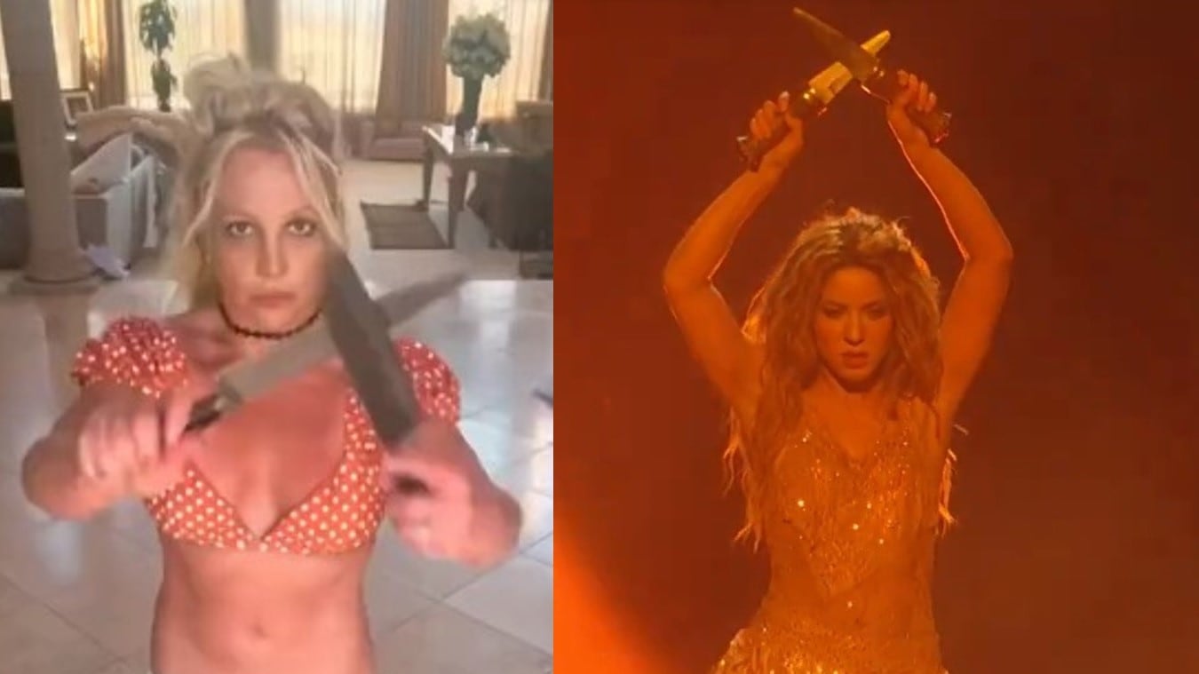 Días atrás Britney Spears apareció bailando con unos cuchillos tal y como lo hizo Shakira en su presentación en MTV.