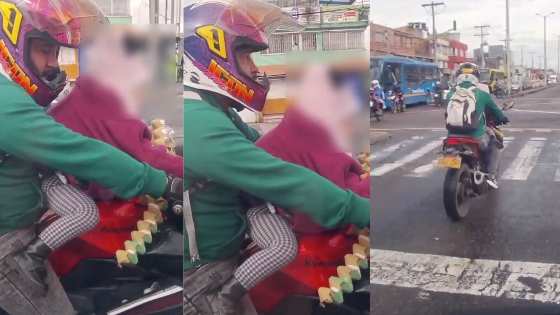 Sin casco y colgando en el tanque: así iba un hombre en la moto con su hija