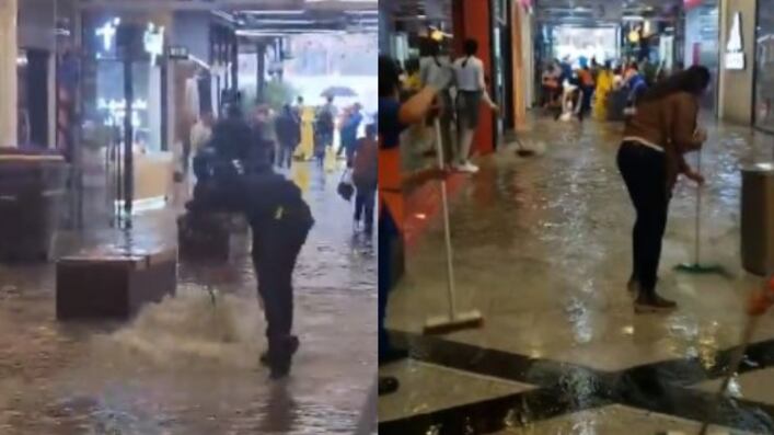 Unicentro se inundó por las lluvias y el granizo en Bogotá.