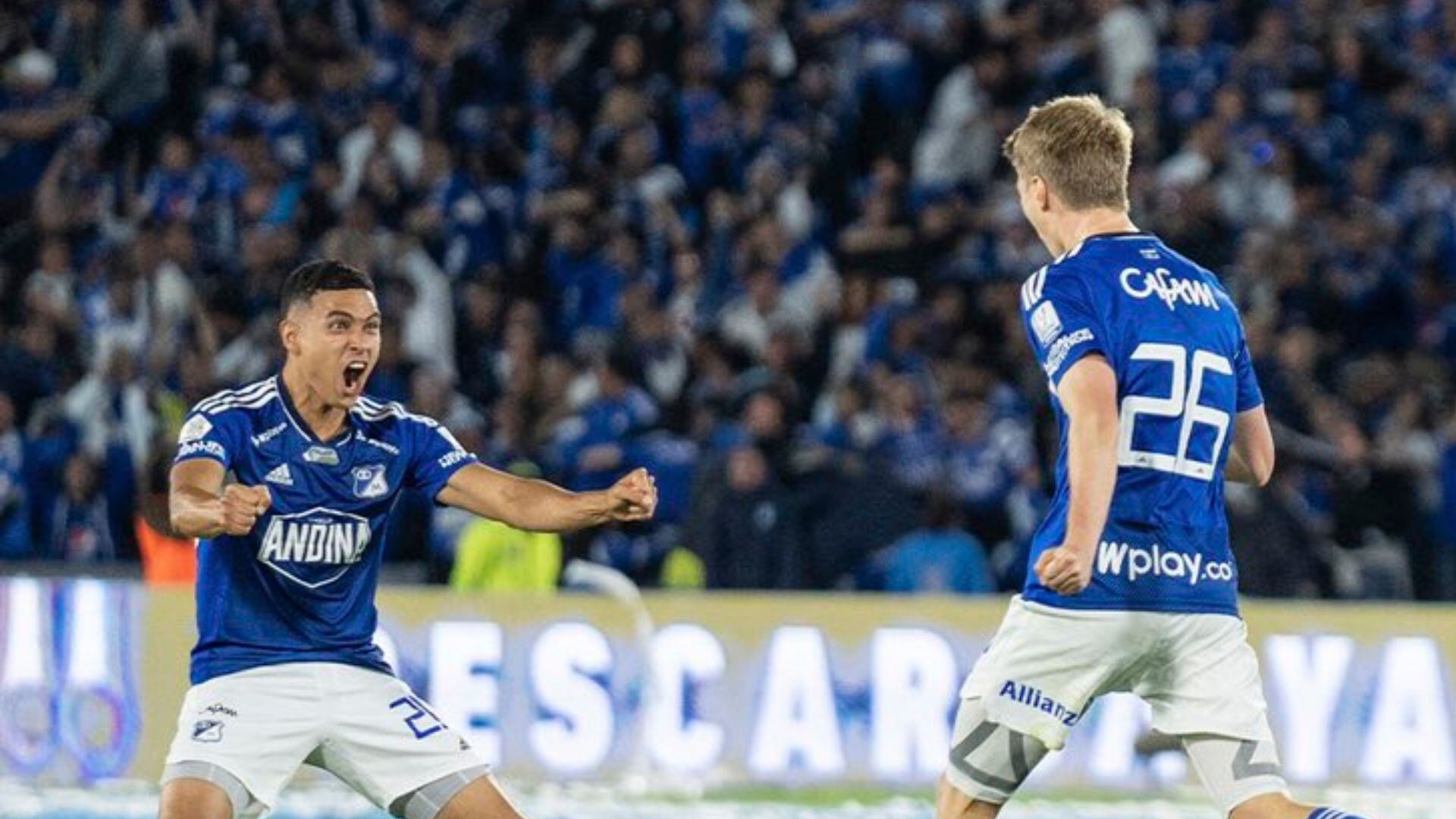 Andrés Llinás celebrando el gol del empate en la final Millonarios-Nacional.
