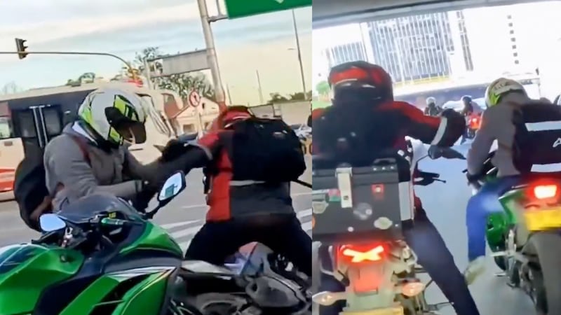 Ni se bajaron de las motos: brutal pelea entre motociclistas en plena vía de Bogotá quedó grabada en video