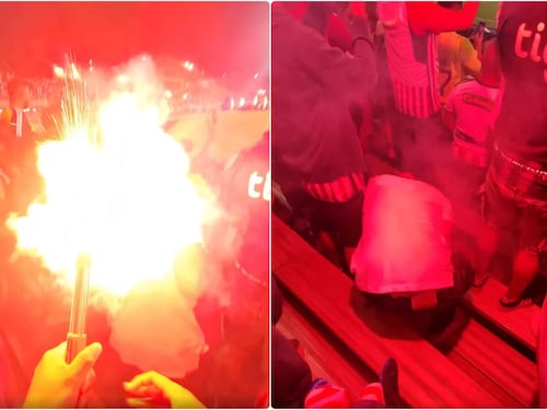 No solo a Nacional le dieron ‘candela’: a hincha de Junior le activaron una bengala en la cabeza