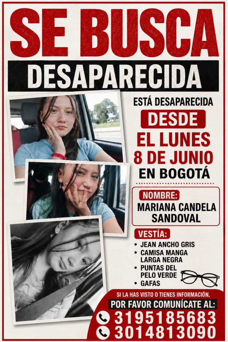 Cartel de desaparición de Mariana Candela Sandoval, Bogotá