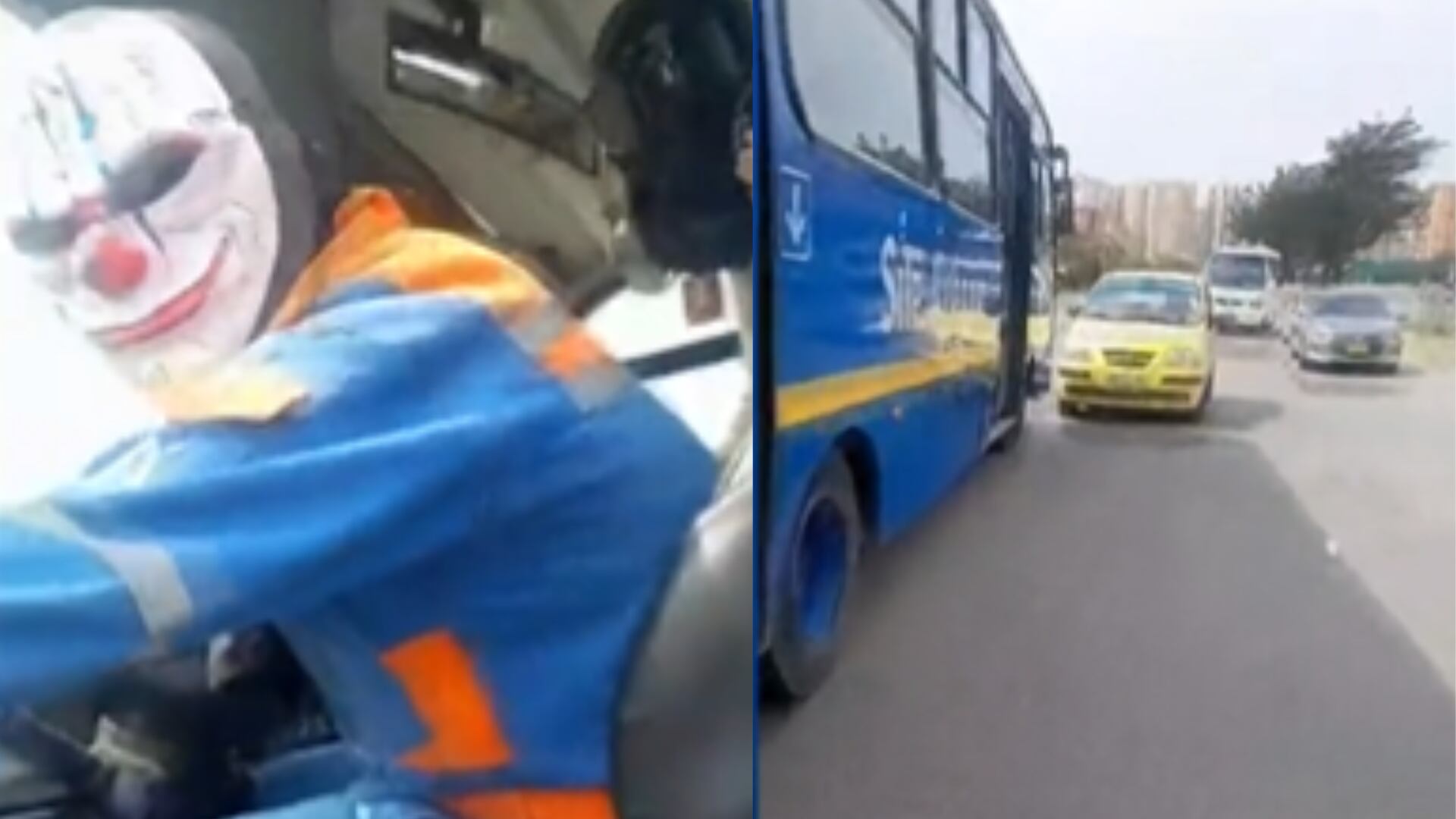Encapuchado con máscara de payaso quedó grabado cuando condujo bus del SITP para estrellarlo