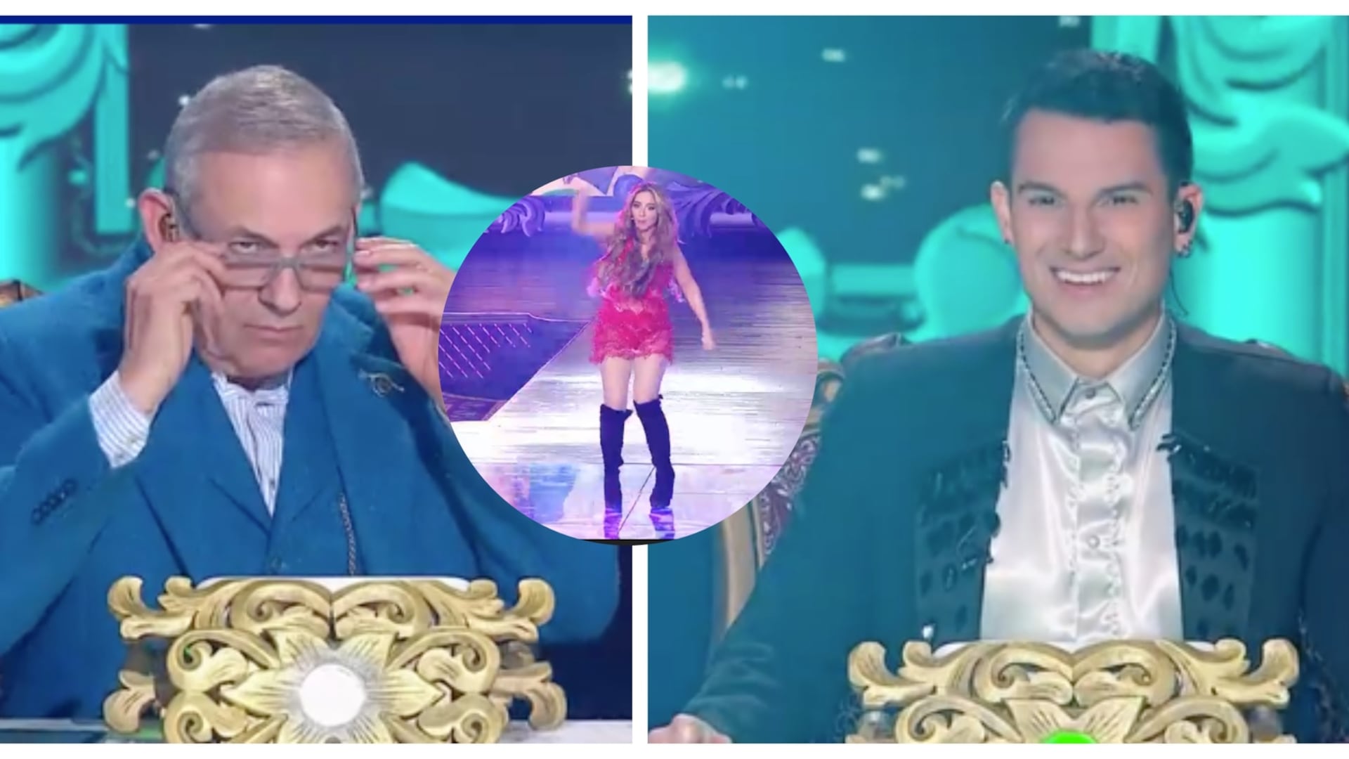 Amparo Grisales estaría celosa de la imitadora de ‘JLo’ por cómo Escola y Pipe Bueno la miraban (Captura de pantalla Yo me llama 2023)