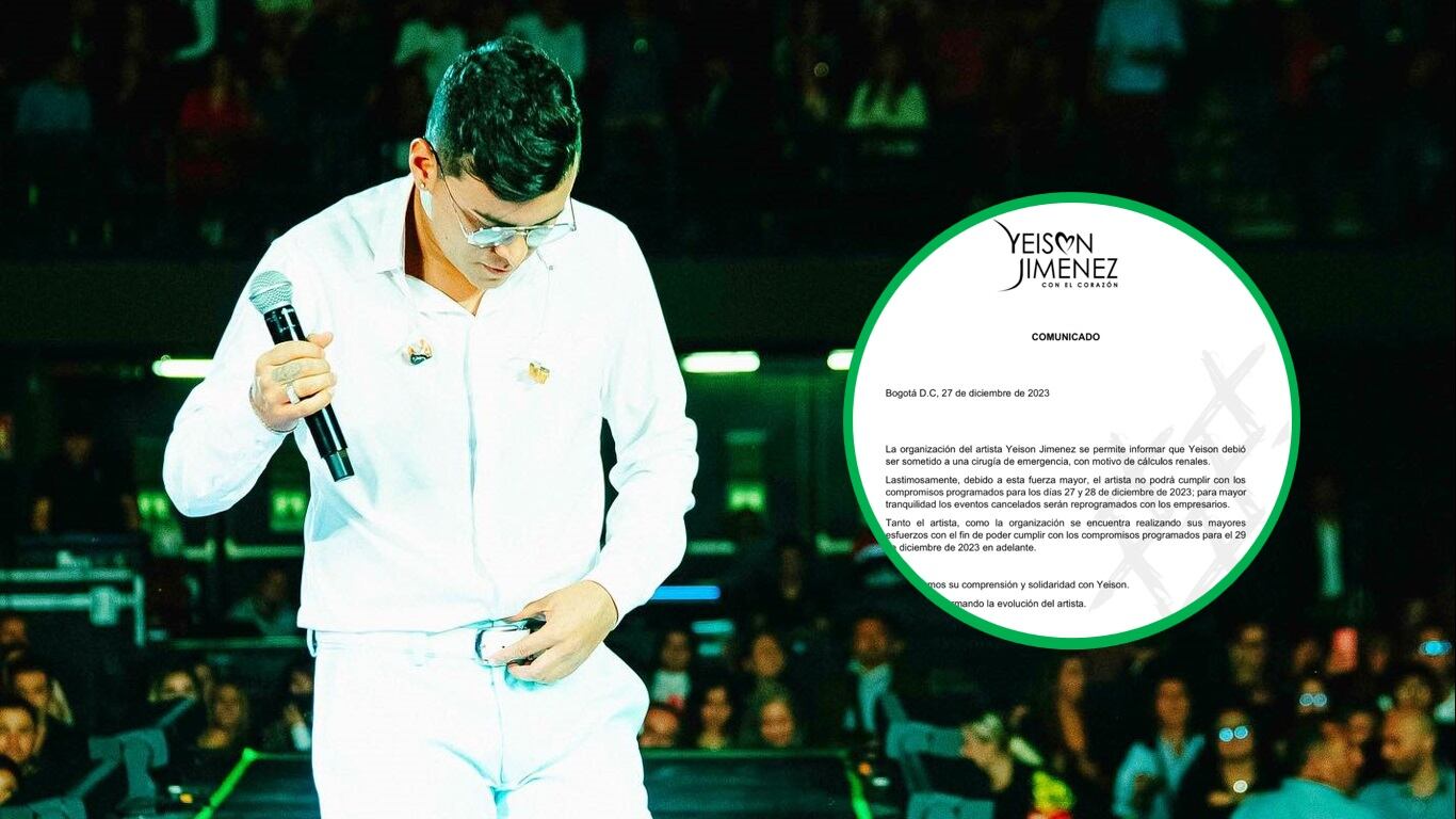 El cantante Yeison Jiménez debió someterse a una ureterolitotripsia y tuvo que suspender sus conciertos.