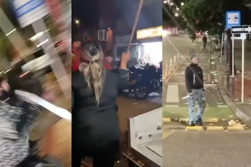 Video registró el pánico en Chapinero: vendedora se armó con un palo y salvó a un hombre de ser apuñalado