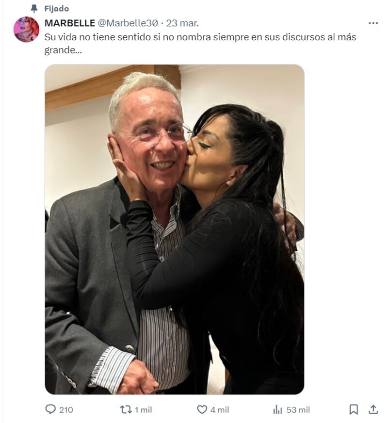 Marbelle demuestra su cariño a Álvaro Uribe