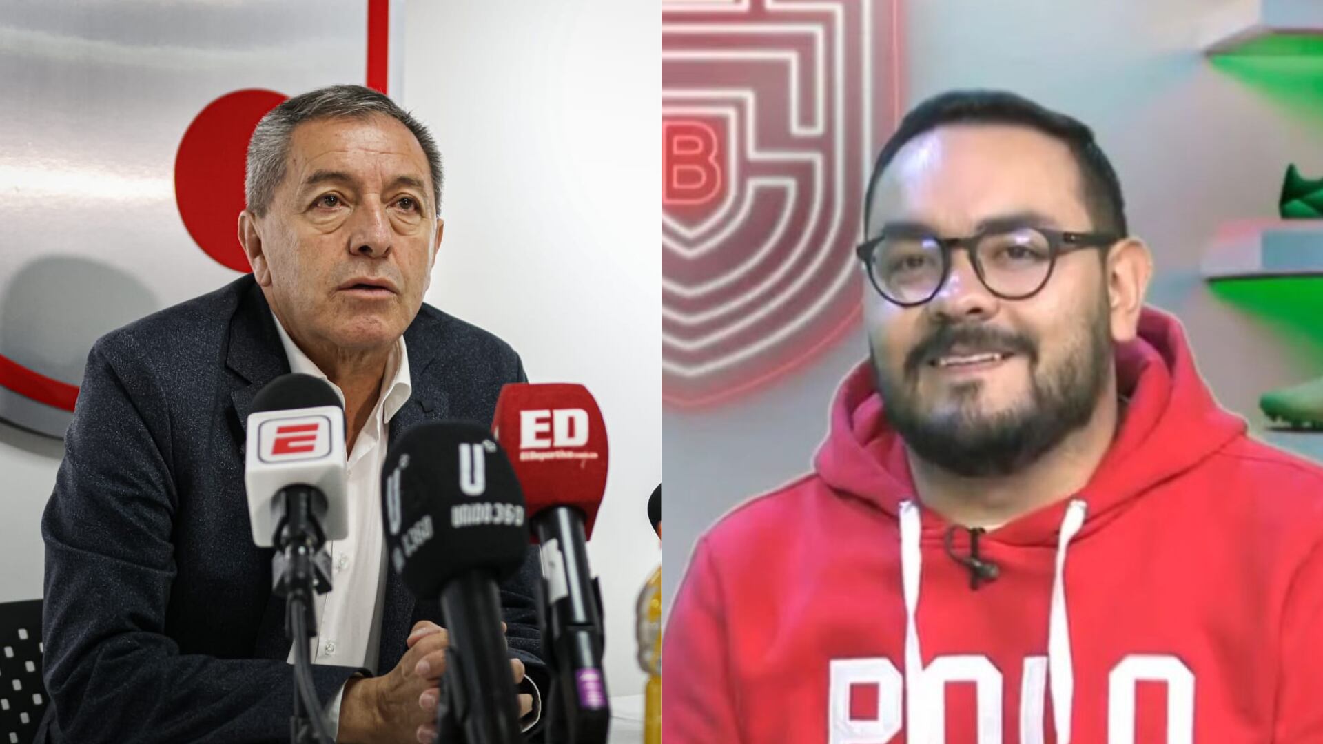 Eduardo Méndez y Pipe Sierra - Fotos: Redes sociales de Independiente Santa Fe y del programa deportivo de Pipe Sierra tomadas el 12 de noviembre del 2025