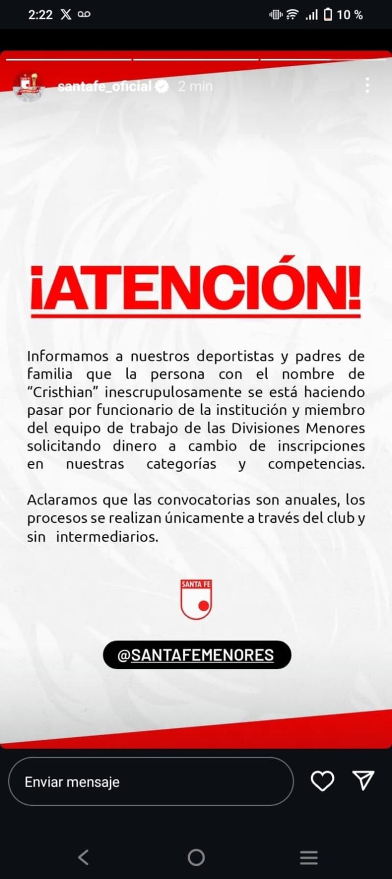 Independiente Santa Fe alertó sobre una estafa que están haciendo a su nombre