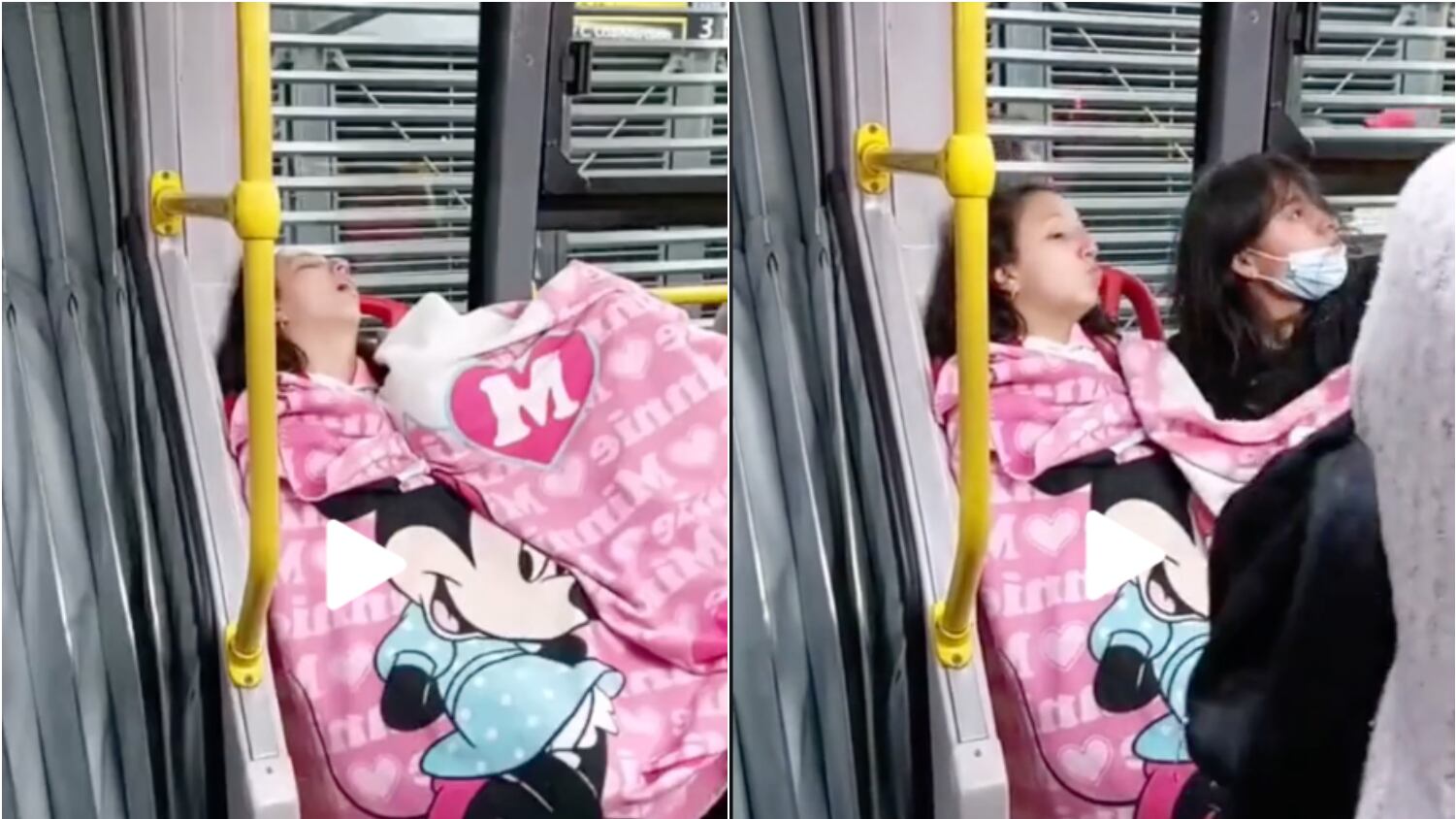 Pareja dormida en Transmilenio