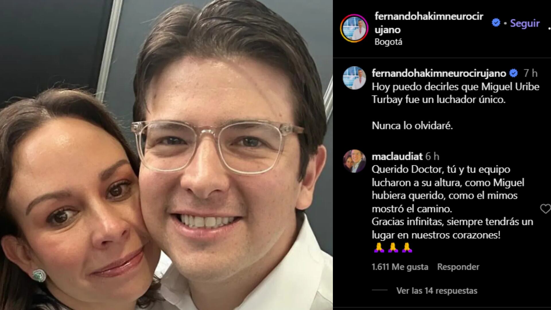 la emotiva despedida de María Claudia Tarazona al neurocirujano de Miguel Uribe