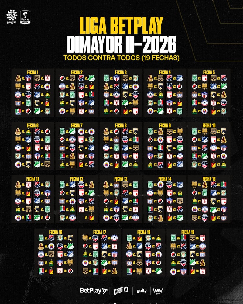 Fixture de la Liga BetPlay II-2026: así se jugarán las 19 fechas del Todos Contra Todos