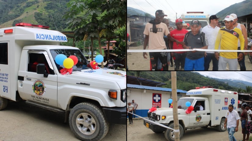 Entrega de una ambulancia y un puesto salud que hizo el Estado Mayor Central en el corregimiento San Juan del Micay, zona rural de El Tambo, Cauca.