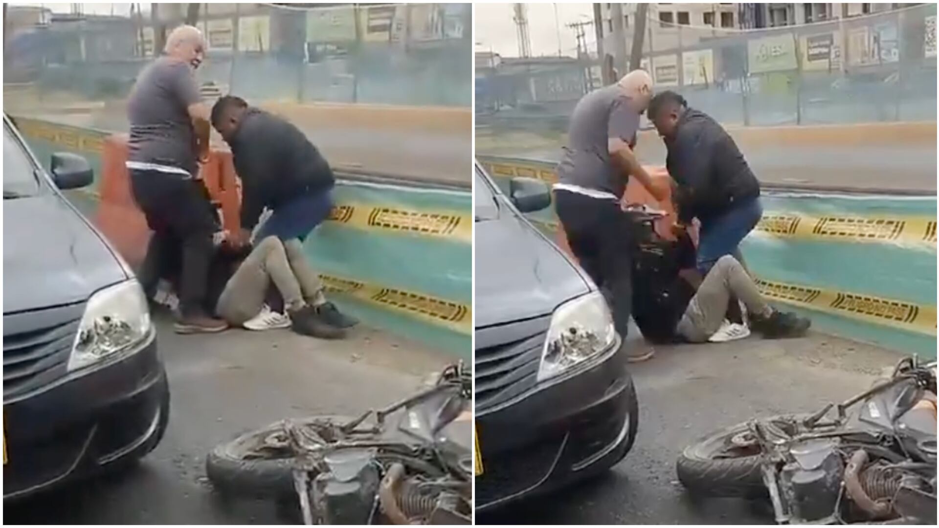 Incidente de intolerancia en Bogotá: dos sujetos someten y golpean con un bate a un motociclista (Redes sociales)