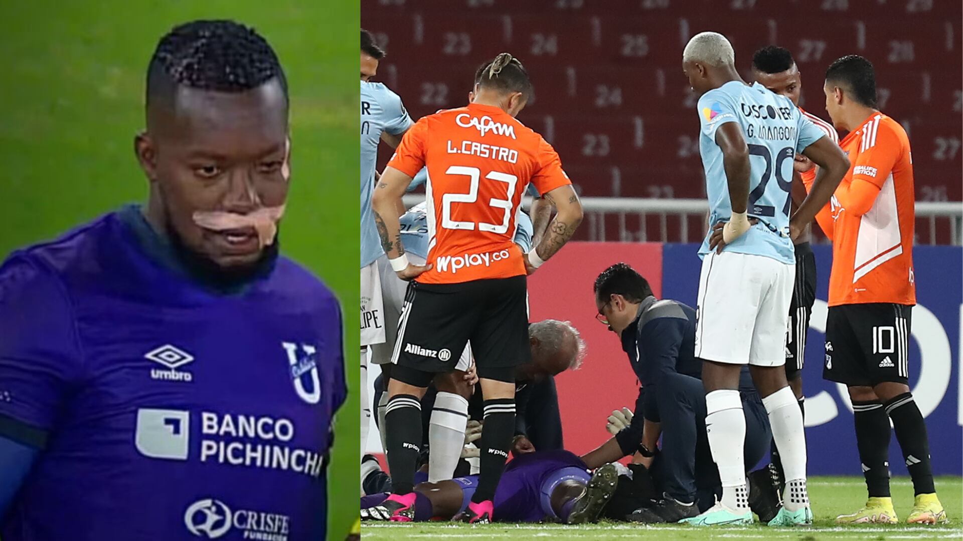 Choque de Óscar cortés con Darwin cuero en Universidad Católica vs. Millonarios