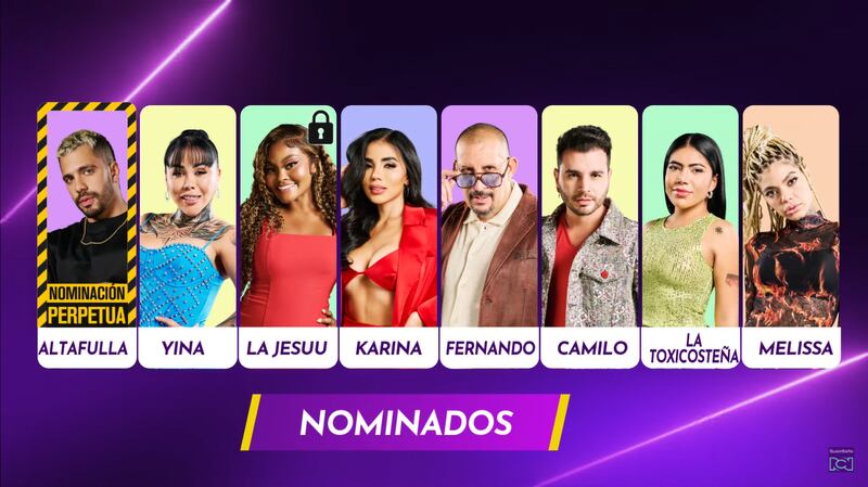 Placa de nominados de 'La casa de los famosos Colombia 2'